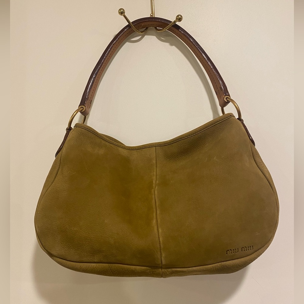 Brand new Miu Miu hobo nabuk leather bag with brown leather strap